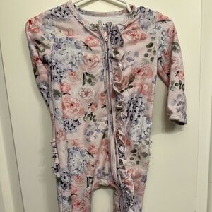 Caden Lane Pink and Purple Floral Ruffle Footie